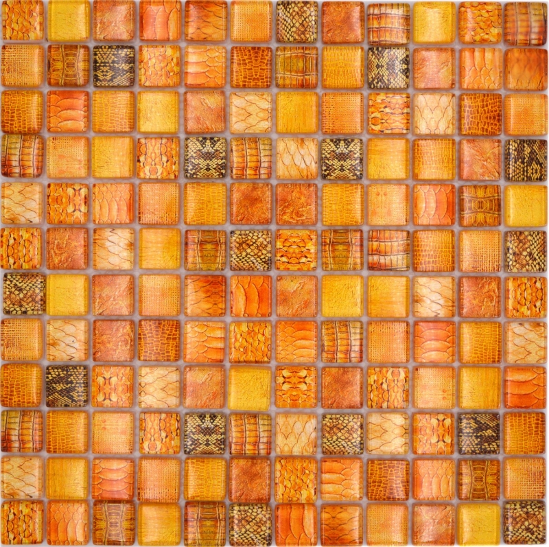Piastrella di vetro a mosaico arancione lucido serpente parete cucina bagno doccia MOS68-WL44