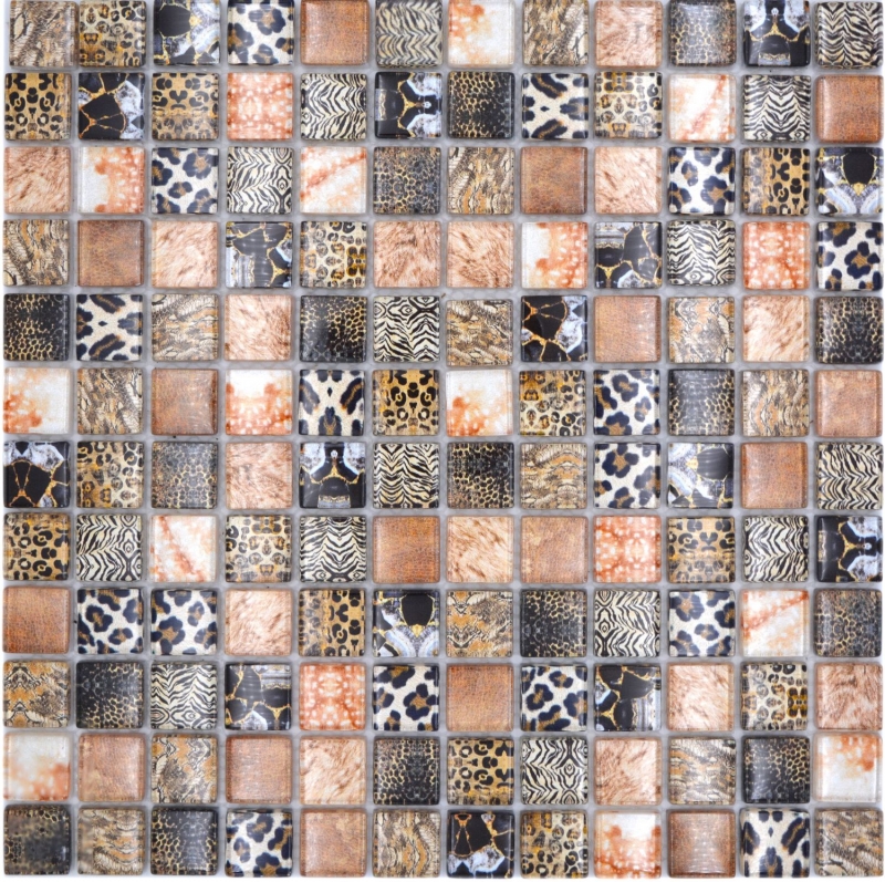 Piastrella di vetro a mosaico marrone lucido leopardato parete cucina bagno doccia MOS68-WL64