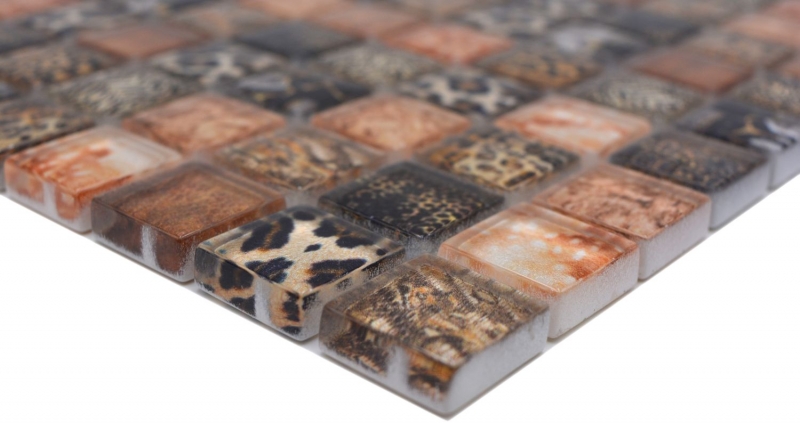 Glasmosaik Mosaikfliese braun glänzend Leopard Wand Küche Bad Dusche MOS68-WL64