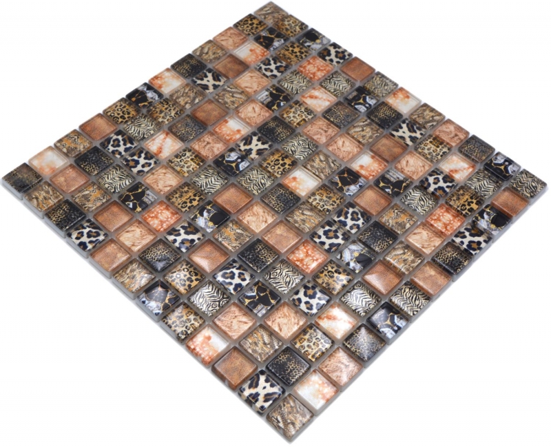 Piastrella di vetro a mosaico marrone lucido leopardato parete cucina bagno doccia MOS68-WL64