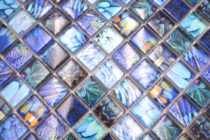 Glasmosaik Mosaikfliese blau glänzend Bird Wand Küche Bad Dusche MOS68-WL74