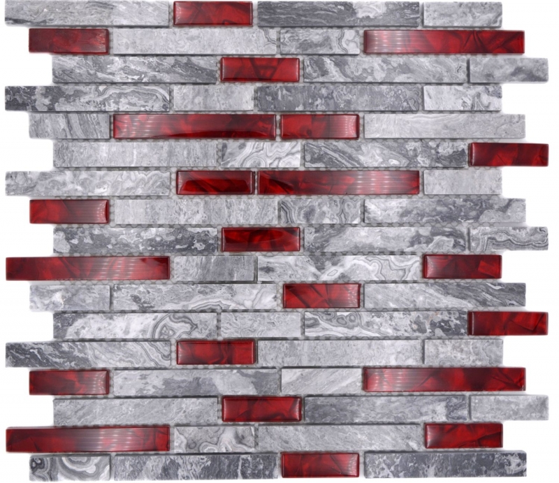 Pierre naturelle mosaïque de verre gris avec rouge brillant mur cuisine salle de bain douche - MOS87-0409