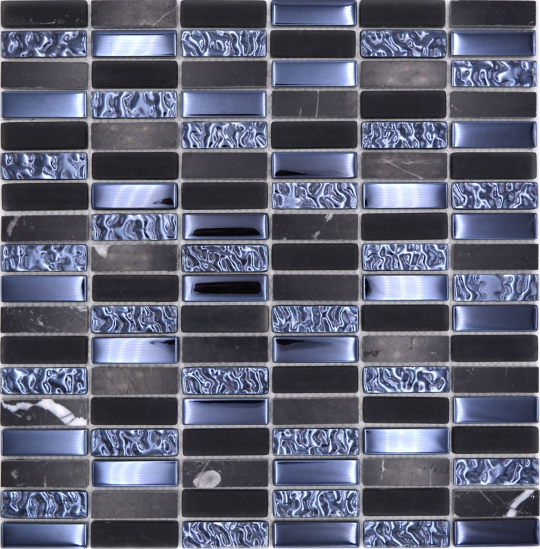 Naturstein Glasmosaik schwarz glänzend Wand Küche Bad Dusche - MOS87-SM118