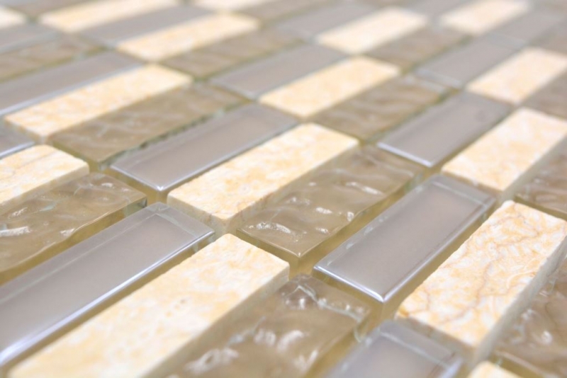 Pierre naturelle mosaïque de verre beige brillant mur cuisine salle de bain douche - MOS87-SM128