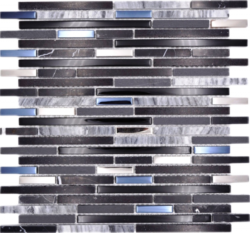Natural stone glass mosaic composite/stone black glossy wall kitchen bathroom shower - MOS86-SV73