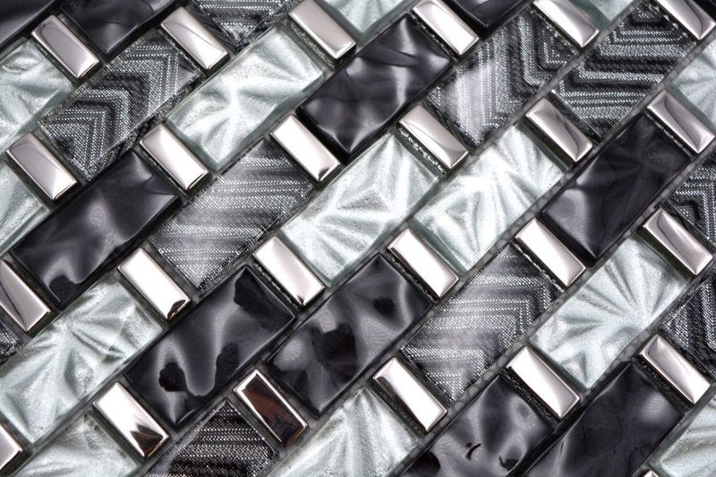 Glasmosaik Mosaikfliese grau schwarz silber glänzend Wand Küche Bad Dusche - MOS83-MW10