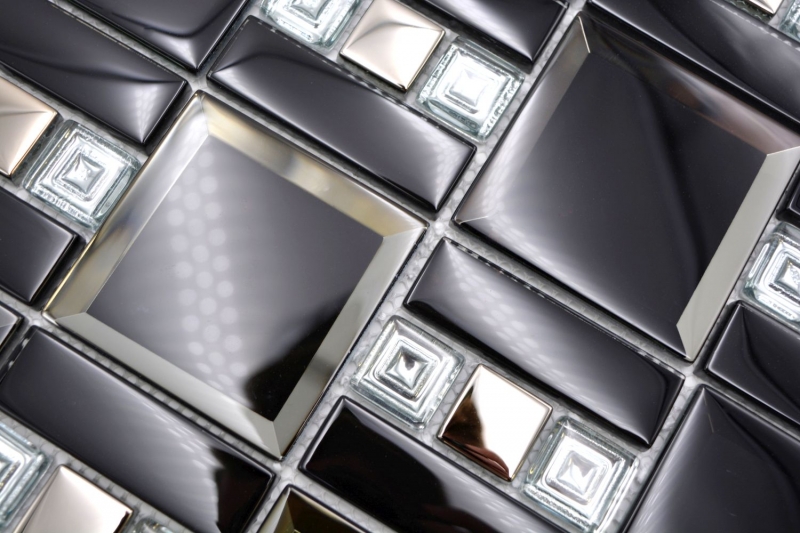 Mosaico di vetro piastrelle nero argento lucido parete cucina bagno doccia MOS88-SQ78