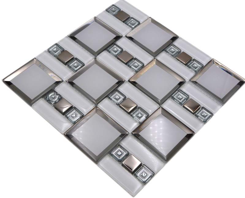 Glass mosaic mosaic tile white silver glossy wall kitchen bathroom shower MOS88-SQ98