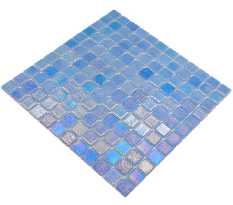 Schwimmbadmosaik Poolmosaik Glasmosaik hellblau irisierend mehrfarbig glänzend Wand Boden Küche Bad Dusche MOS220-P55251