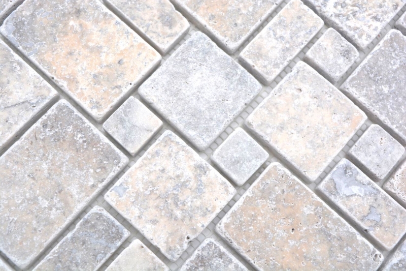 Natural stone mosaic tiles terrace travertine white gray matt wall floor kitchen bathroom shower MOS40-FP47