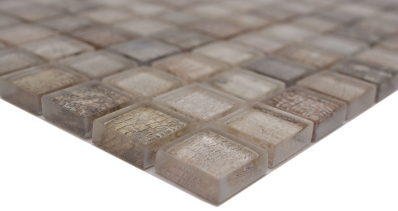 Piastrella di vetro a mosaico beige lucido coccodrillo struttura parete cucina bagno doccia MOS68-WL34_f