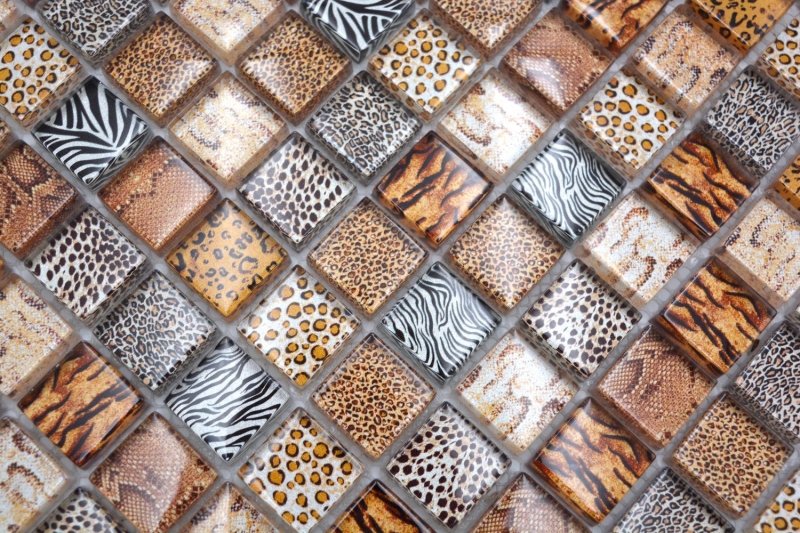 Piastrella di vetro a mosaico marrone chiaro lucido safari parete cucina bagno doccia MOS68-WL54_f