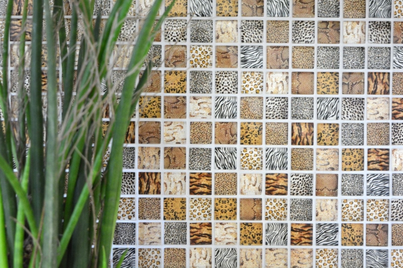 Piastrella di vetro a mosaico marrone chiaro lucido safari parete cucina bagno doccia MOS68-WL54_f