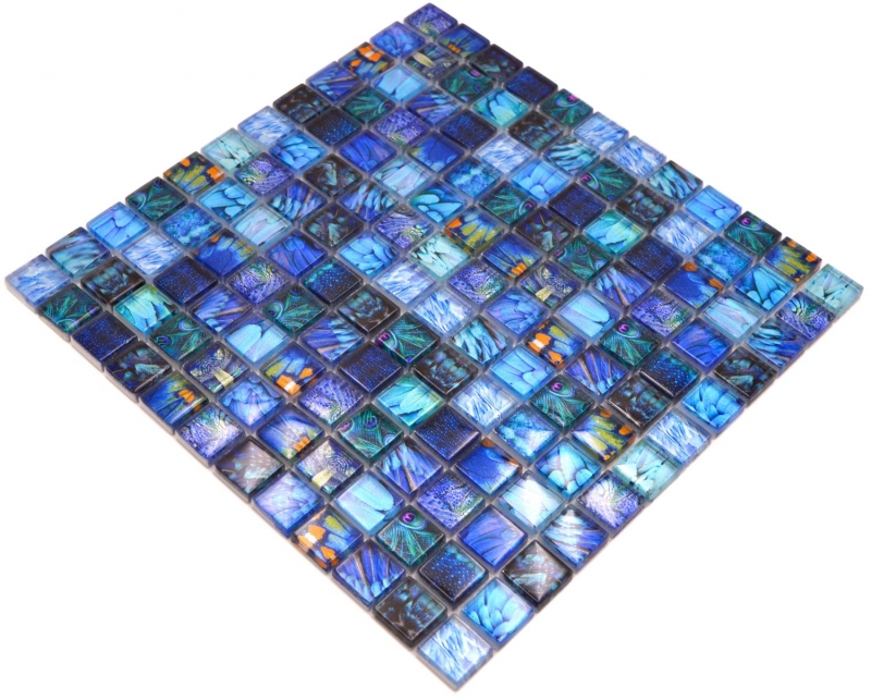 Mosaïque de verre Carreau de mosaïque bleu brillant Bird mur cuisine salle de bain douche MOS68-WL74_f