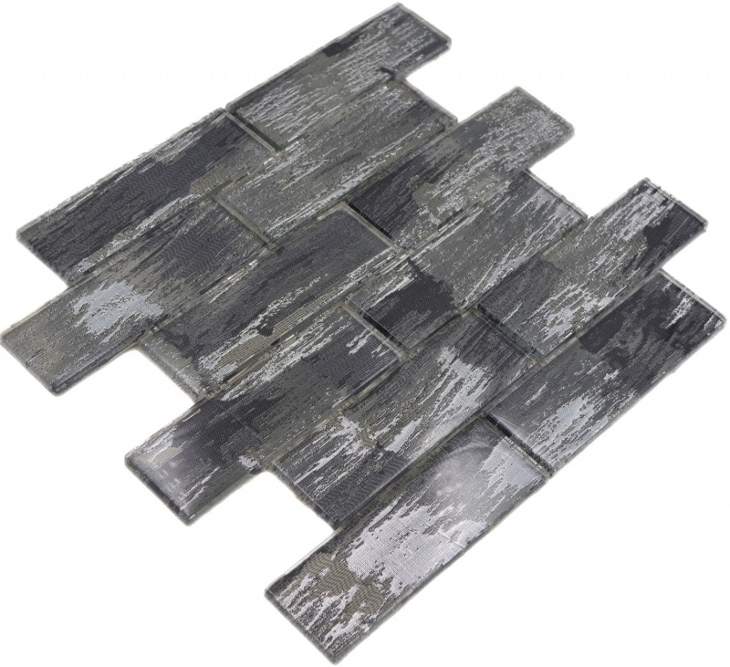 Glasmosaik Mosaikfliese schwarz mit silber glänzend Wand Küche Bad Dusche MOS88-SW02_f