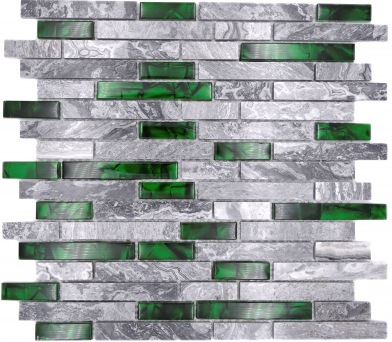 Pierre naturelle mosaïque de verre gris avec vert brillant mur cuisine salle de bain douche - MOS87-0405_f