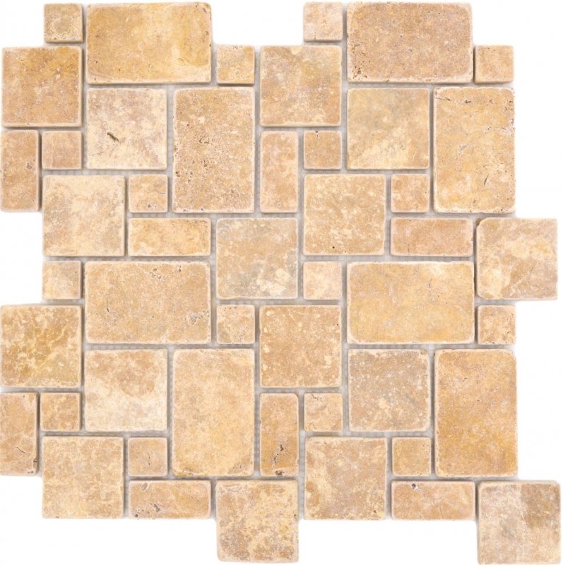 Natural stone mosaic tiles travertine golden yellow matt wall floor kitchen bathroom shower MOS40-FP51_f