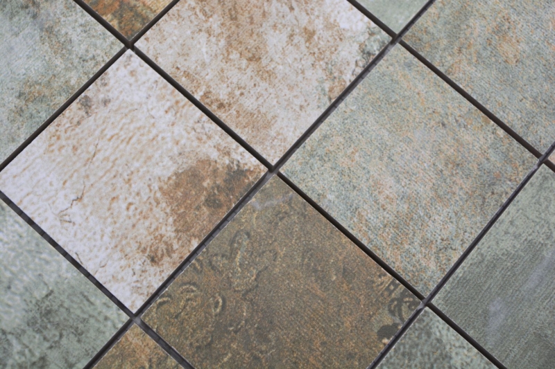Mosaico ceramico dipinto a mano in gres porcellanato beige marrone grigio verde opaco parete pavimento cucina bagno doccia MOS16-71CB_m