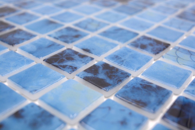 Handmuster Schwimmbadmosaik Poolmosaik Glasmosaik blau changierend glänzend Wand Boden Küche Bad Dusche MOS220-P56255_m