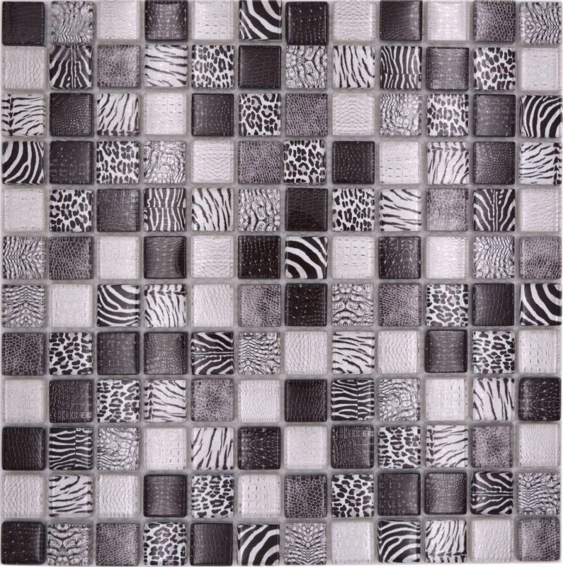 Mosaico di vetro dipinto a mano mosaico piastrelle nero lucido zebra parete cucina bagno doccia MOS68-WL24_m