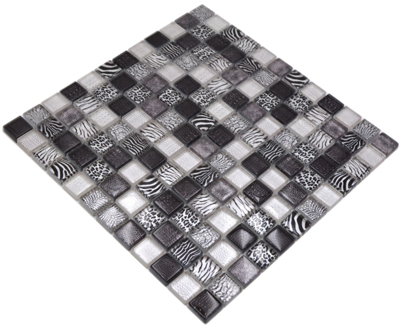 Motif manuel Mosaïque de verre noir brillant Zebra mur cuisine salle de bain douche MOS68-WL24_m