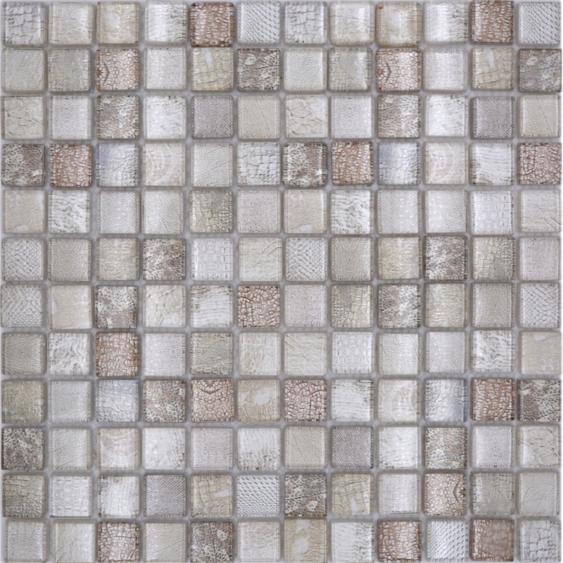 Hand-patterned glass mosaic mosaic tile beige glossy crocodile texture wall kitchen bathroom shower MOS68-WL34_m