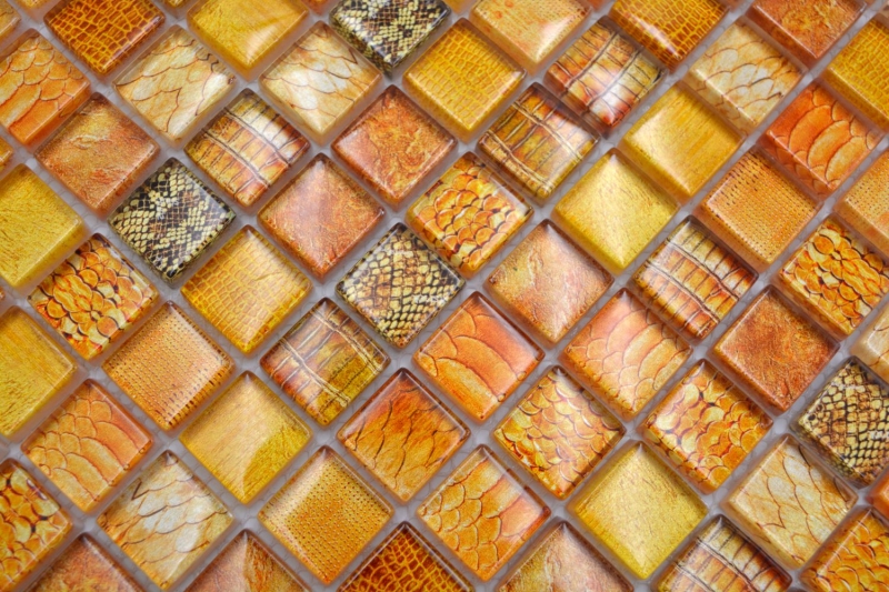 Mosaico di vetro dipinto a mano mosaico piastrelle arancione lucido serpente parete cucina bagno doccia MOS68-WL44_m