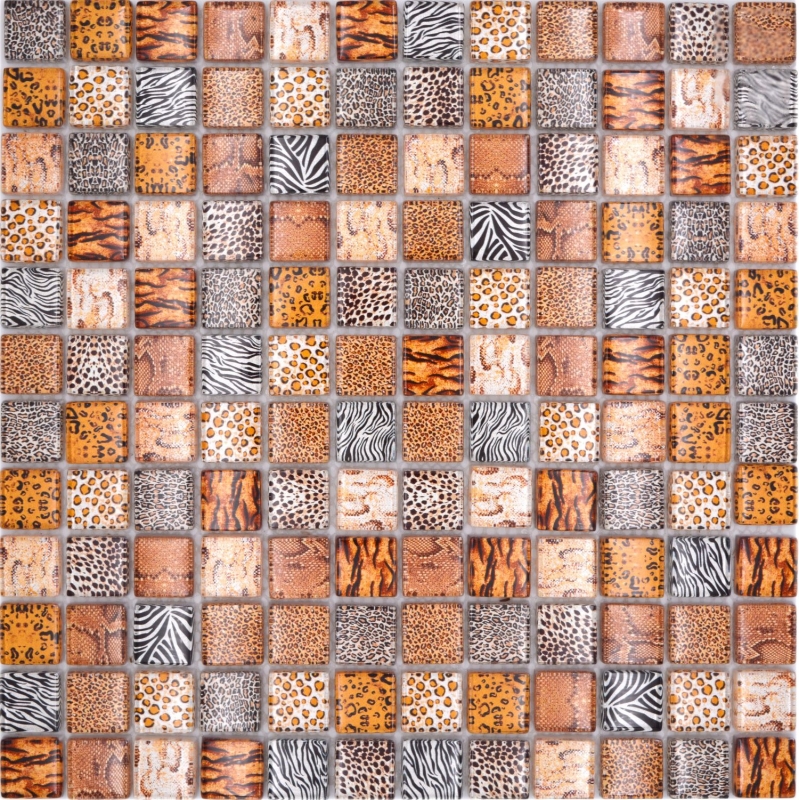 Motif manuel Mosaïque de verre brun clair brillant Safari mur cuisine salle de bain douche MOS68-WL54_m