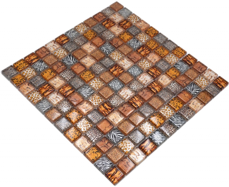 Mosaico di vetro dipinto a mano piastrelle di mosaico marrone chiaro lucido safari parete cucina bagno doccia MOS68-WL54_m
