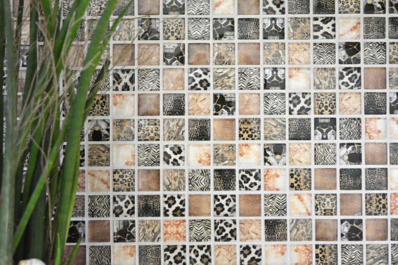 Mosaico di vetro dipinto a mano piastrelle di mosaico marrone lucido leopardo parete cucina bagno doccia MOS68-WL64_m