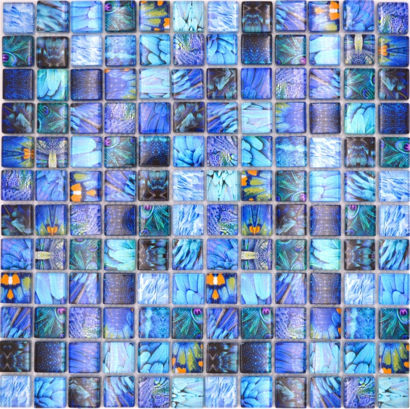 Mosaico di vetro dipinto a mano piastrelle di mosaico blu lucido Uccello parete cucina bagno doccia MOS68-WL74_m