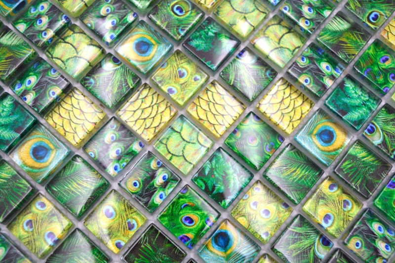 Mosaico di vetro dipinto a mano mosaico verde pavone lucido parete cucina bagno doccia MOS68-WL84_m