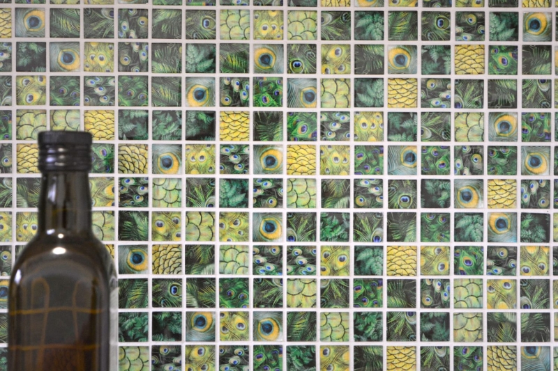 Motif main Mosaïque de verre vert brillant Paon mur cuisine salle de bain douche MOS68-WL84_m