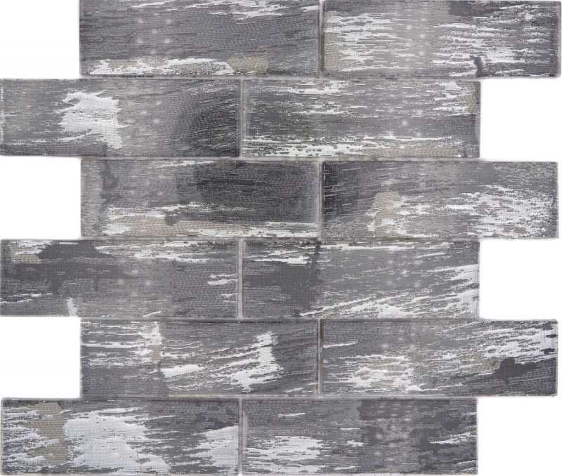 Handmuster Glasmosaik Mosaikfliese schwarz mit silber glänzend Wand Küche Bad Dusche MOS88-SW02_m
