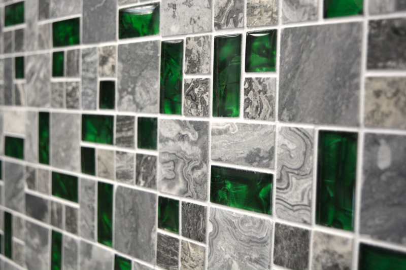 Motif main pierre naturelle mosaïque de verre gris avec vert brillant mur sol cuisine salle de bain douche - MOS88-0405_m