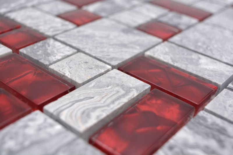 Hand pattern natural stone glass mosaic gray with red glossy wall floor kitchen bathroom shower - MOS88-0409_m