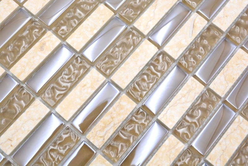 Mosaico di vetro in pietra naturale dipinto a mano, beige lucido, parete cucina bagno doccia - MOS87-SM128_m