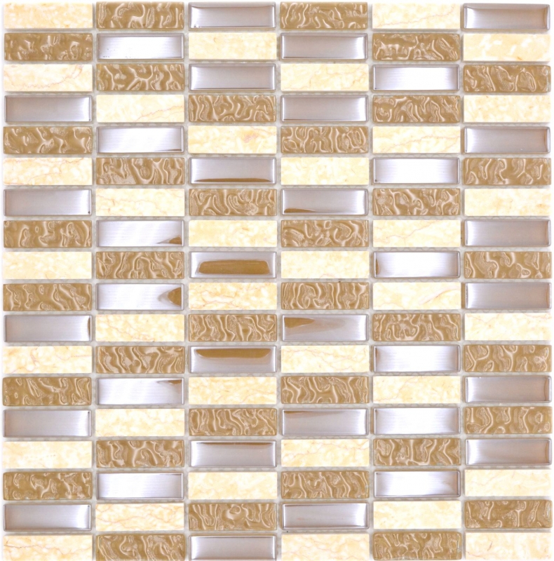 Motif main pierre naturelle mosaïque de verre beige brillant mur cuisine salle de bain douche - MOS87-SM128_m