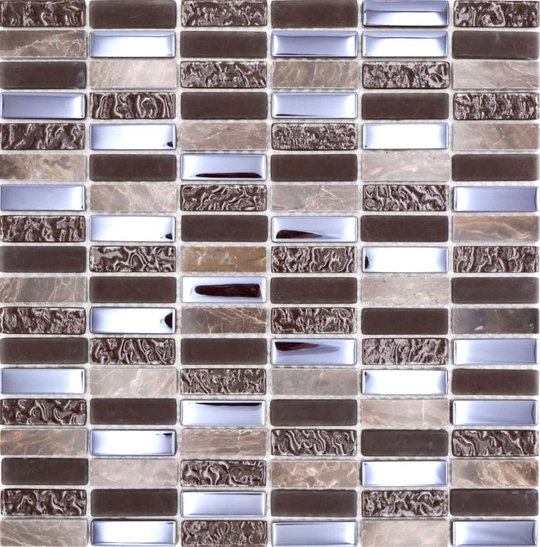Mosaico di pietra naturale dipinto a mano in vetro marrone lucido parete cucina bagno doccia - MOS87-SM138_m