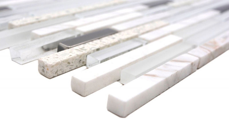 Échantillon manuel pierre naturelle mosaïque de verre composite/pierre blanc brillant mur cuisine salle de bain douche - MOS86-SV62_m