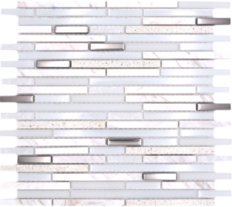 Campione a mano pietra naturale vetro mosaico composito/pietra bianco lucido parete cucina bagno doccia - MOS86-SV62_m