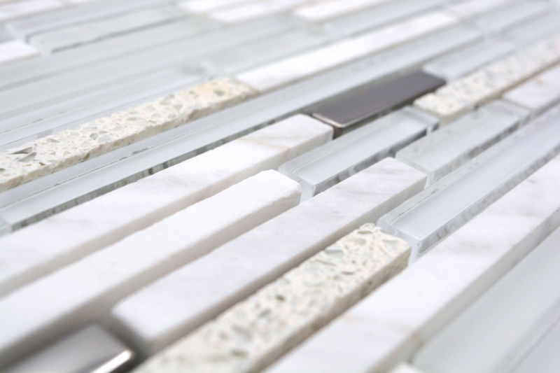 Échantillon manuel pierre naturelle mosaïque de verre composite/pierre blanc brillant mur cuisine salle de bain douche - MOS86-SV62_m