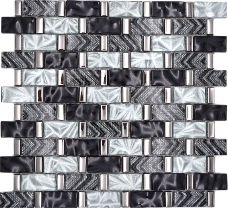 Mosaico in vetro dipinto a mano grigio nero argento lucido parete cucina bagno doccia - MOS83-MW10_m