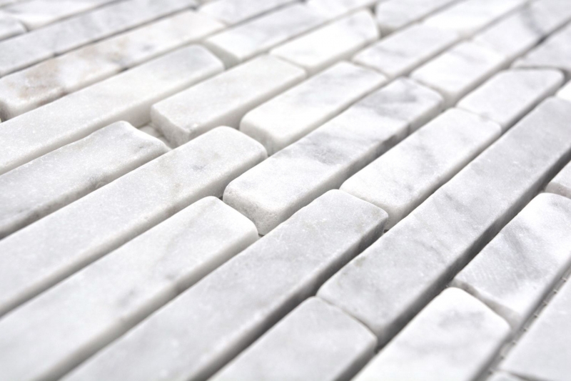 Mosaico in pietra naturale dipinto a mano, marmo bianco carrara opaco, pavimento cucina bagno doccia MOS40-Brick2000_m