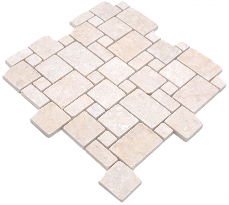 Hand-painted natural stone mosaic tiles marble ivory matt wall floor kitchen bathroom shower MOS40-FP41_m