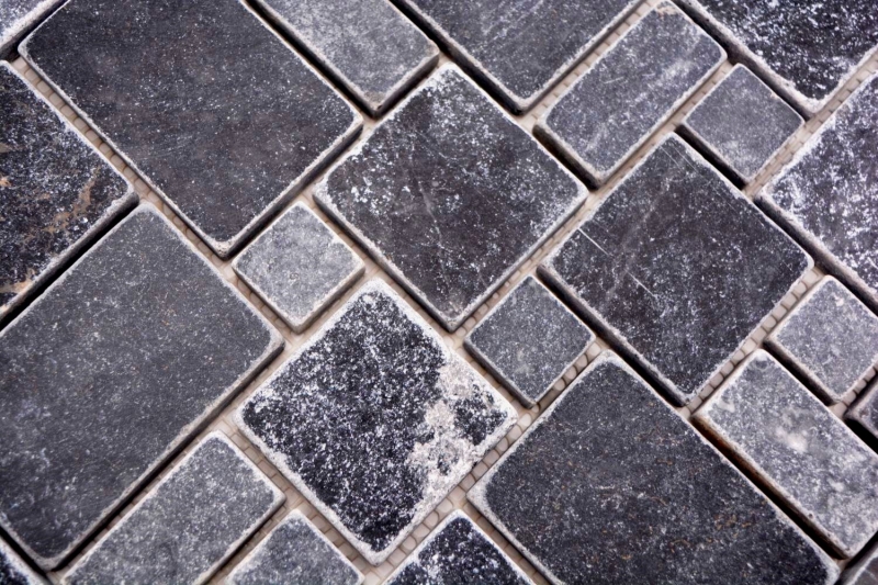 Hand-painted natural stone mosaic tiles marble black matt wall floor kitchen bathroom shower MOS40-FP43_m