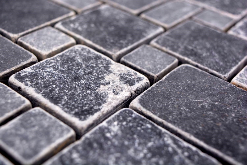 Hand-painted natural stone mosaic tiles marble black matt wall floor kitchen bathroom shower MOS40-FP43_m
