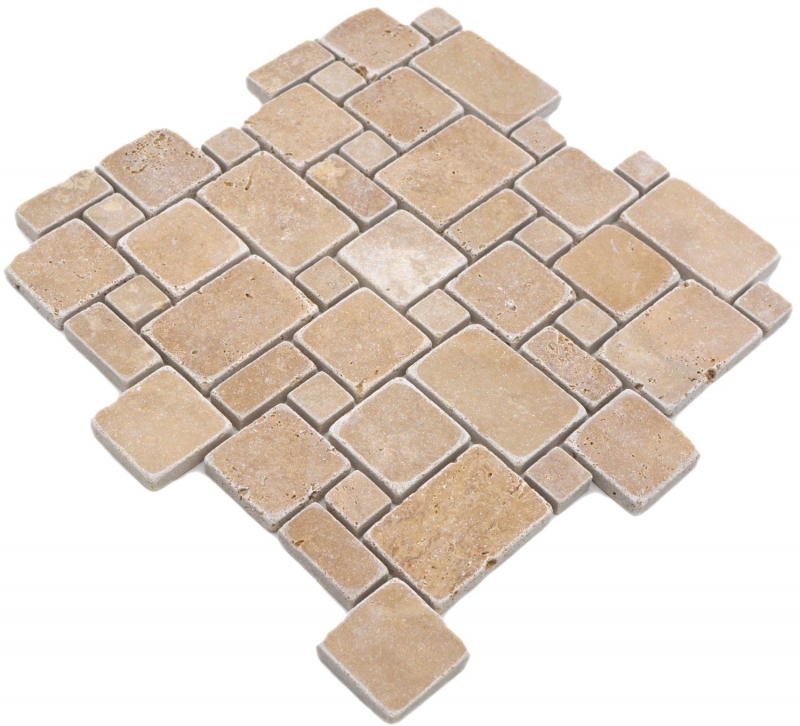 Hand sample natural stone mosaic tiles travertine walnut matt wall floor kitchen bathroom shower MOS40-FP44_m