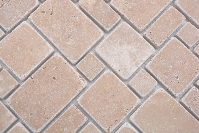 Hand sample natural stone mosaic tiles travertine walnut matt wall floor kitchen bathroom shower MOS40-FP44_m