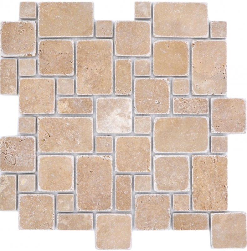 Échantillon manuel de mosaïque de pierre naturelle Travertin noix mat mur sol cuisine salle de bain douche MOS40-FP44_m
